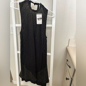 NWT XS Free People Black with Gold Beads Textured Dress, holiday, new years